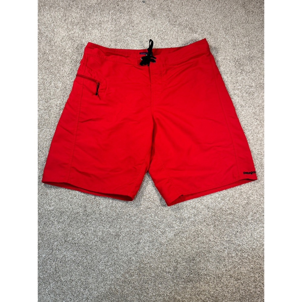 Patagonia Mens Board Shorts Red Swim Trunks Size 36 Side Pocket Surf Beach